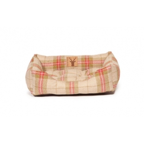 Large Beige & Red Tartan Snuggle Dog Bed - Danish Design Newton Moss 89cm - 34"